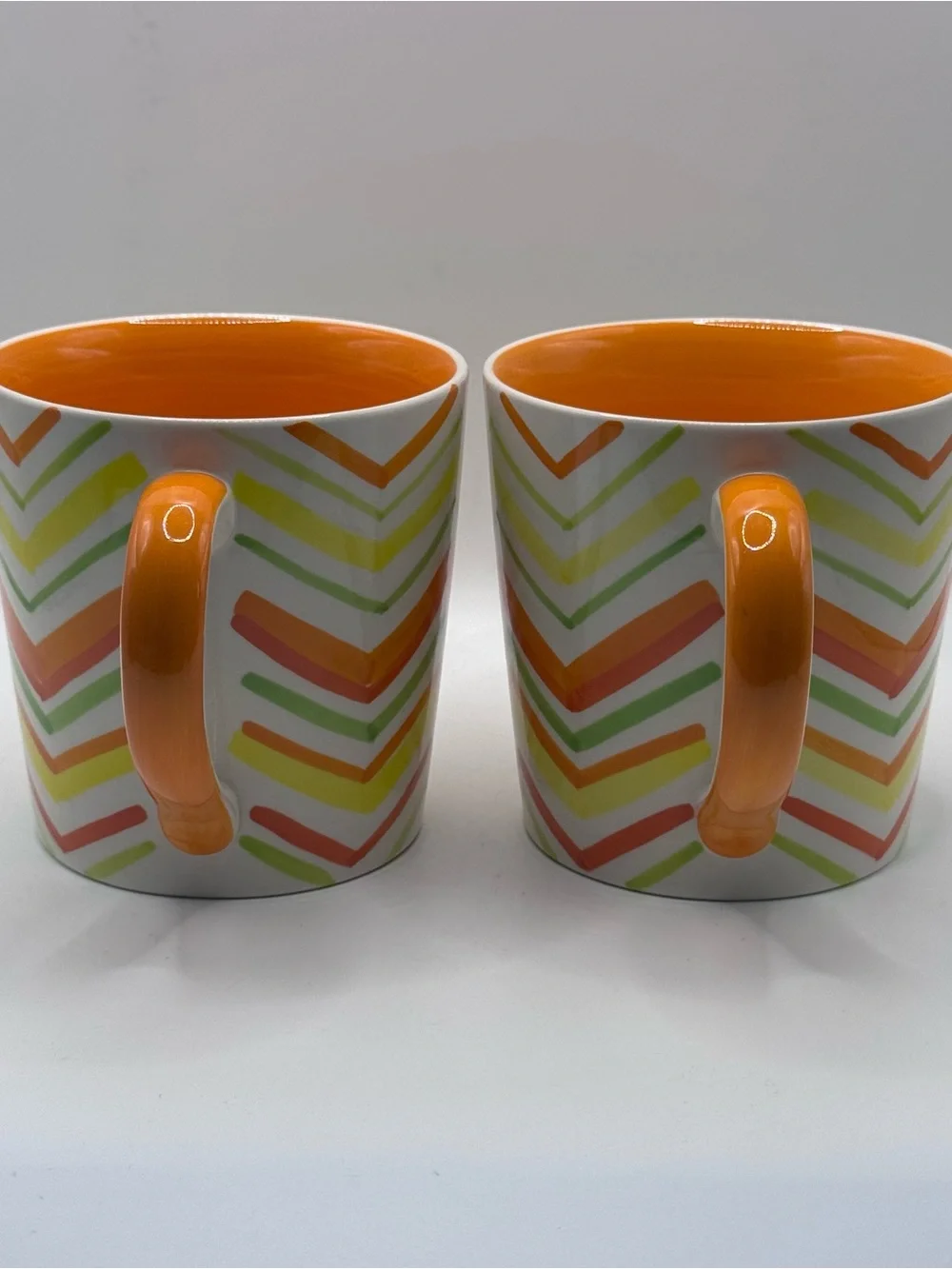 CRATE & BARREL Bright Chevron Coffee Mugs, Citrus Orange/Yellow/Green, Set Of 2